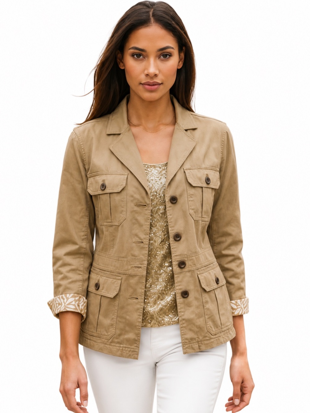 Liz Claiborne Khaki Utility Jacket Cotton Size S
